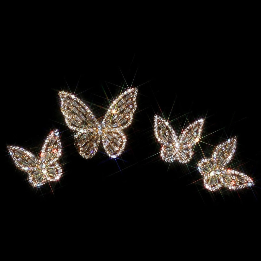 Butterfly crystal earrings and rings set 4pieces - Picture 1 of 8